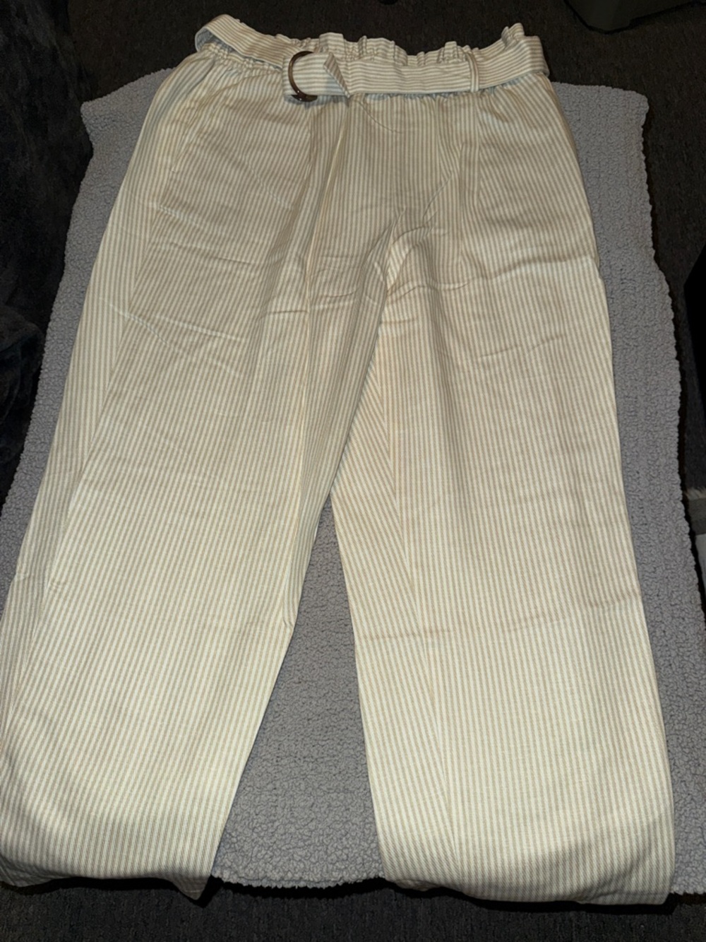 Ann Taylor Cream and Light Tan Striped Paperbag Waist Pants